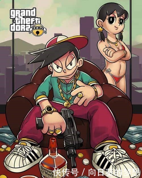 老大|哆啦A梦中主角们变成“黑帮大佬”,静香穿比基尼,小夫变成老大