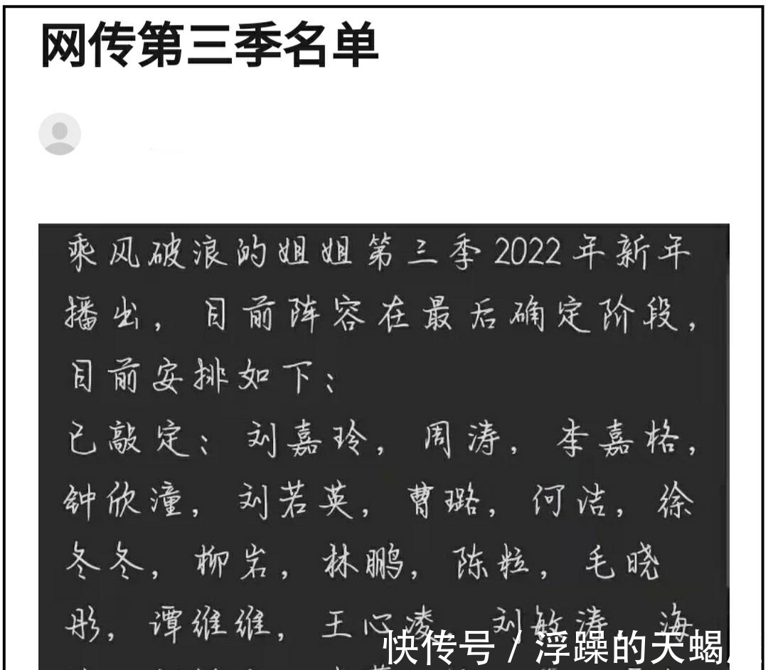 乘风破浪的姐姐3|《姐姐3》名单疑曝光,刘嘉玲毛阿敏或将出山,韩雪周涛引人期待