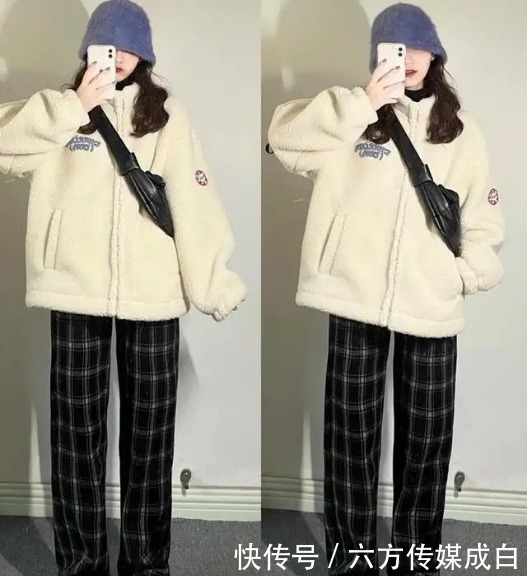 今年冬天正流行的一种穿法叫:“羊羔毛外套+休闲裤”,减龄时髦