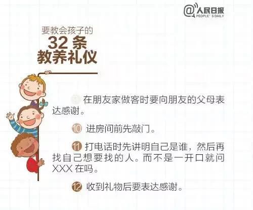 教养|人民日报：这32条教养礼仪，越早教会孩子越好（家长收藏好）