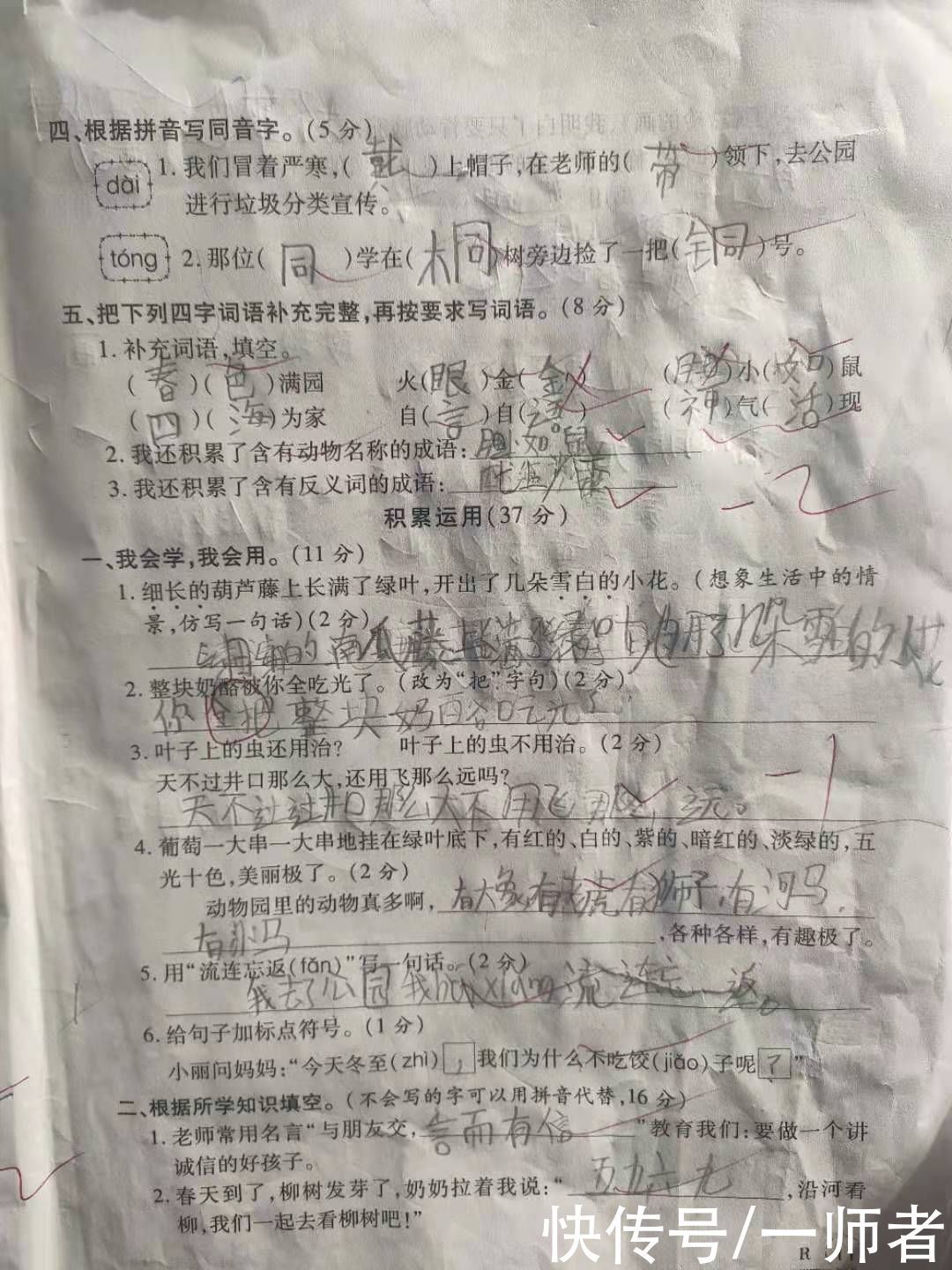 看图写话|二年级语文期末模拟卷，学生考了89分，看图写话很棒