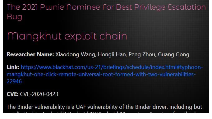 binder|360获The Pwnie Awards 2021三项提名
