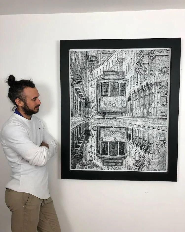 艺术家@他的素描画,乍看没什么特别之处,放大看细节服气了