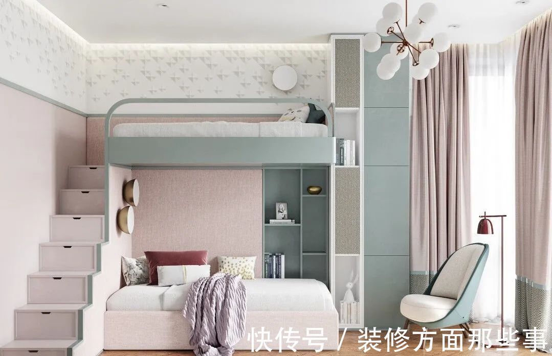 儿童房|小户型儿童房里,不用做上下床,靠墙做个到顶床美观又省空间