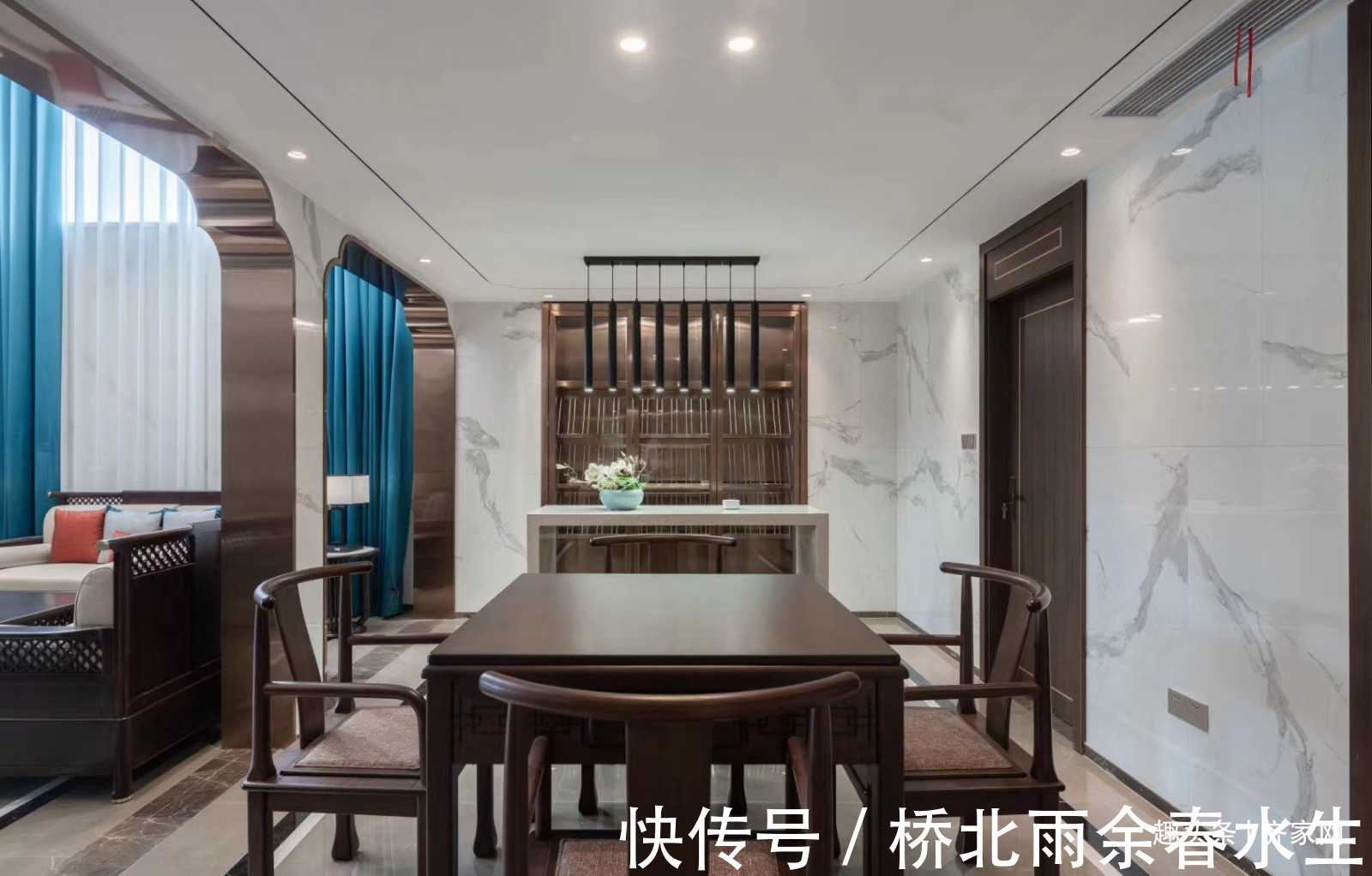 壁挂|新中式风别墅设计,山水背景墙到餐厅的壁挂艺术品,浓郁东方魅力