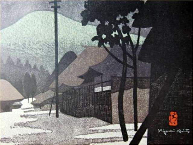 版画!日本近代版画大师斋藤清冬日雪景系列版画作品