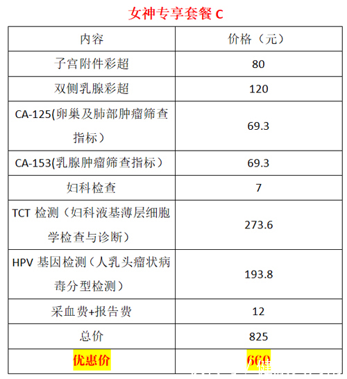 女性体检套餐