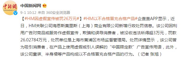 上海市黄浦区市场监督管理局|H&M被罚