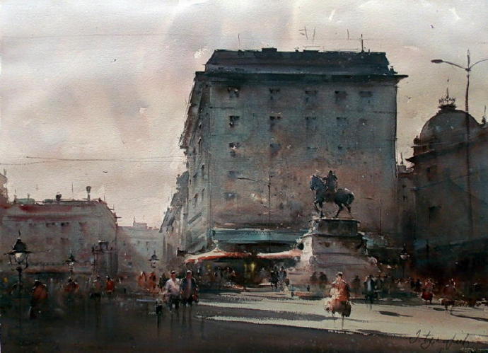 水彩画!水染的建筑与街道,塞尔维亚水彩画大师Dusan Djukaric作品(一)