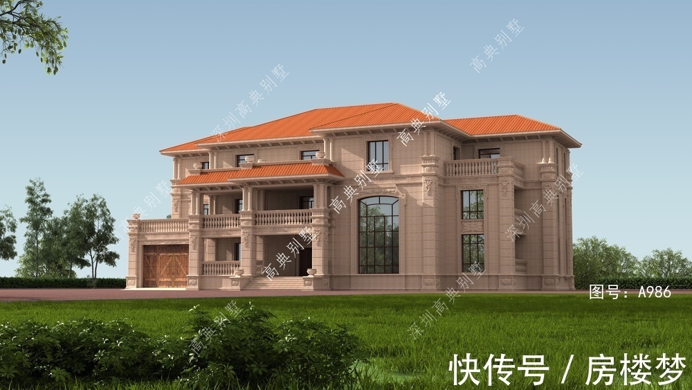 层次感|带车库的欧式三层别墅,坡屋顶错落有致,层次感很好。