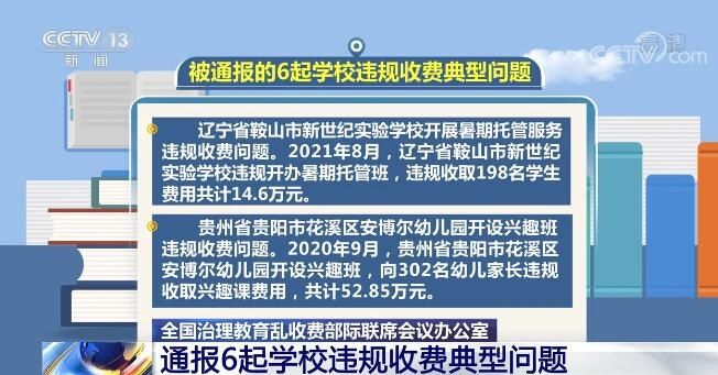 全国治理教育乱收费部际联席会议办公室通报6起学校违规收费典型问题包括强制学生购买平板电脑