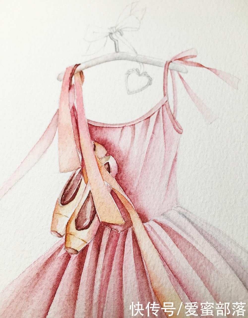 皱褶|好看又适合新手练习的水彩作品,粉色舞裙