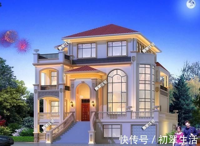 真石漆|带旋转楼梯设计的两栋豪墅，客厅挑空设计，第二栋带架空层
