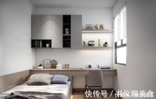 柜子|现在不流行床头柜了在床后打排柜子,向外延伸还能多做个书桌