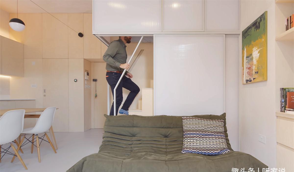 小家|他翻新29㎡蜗居:拆掉隔断做全开放空间,利用3米4层高做夹层卧室