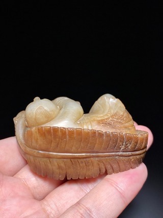 童子#清 和田玉籽料 童子击鼓