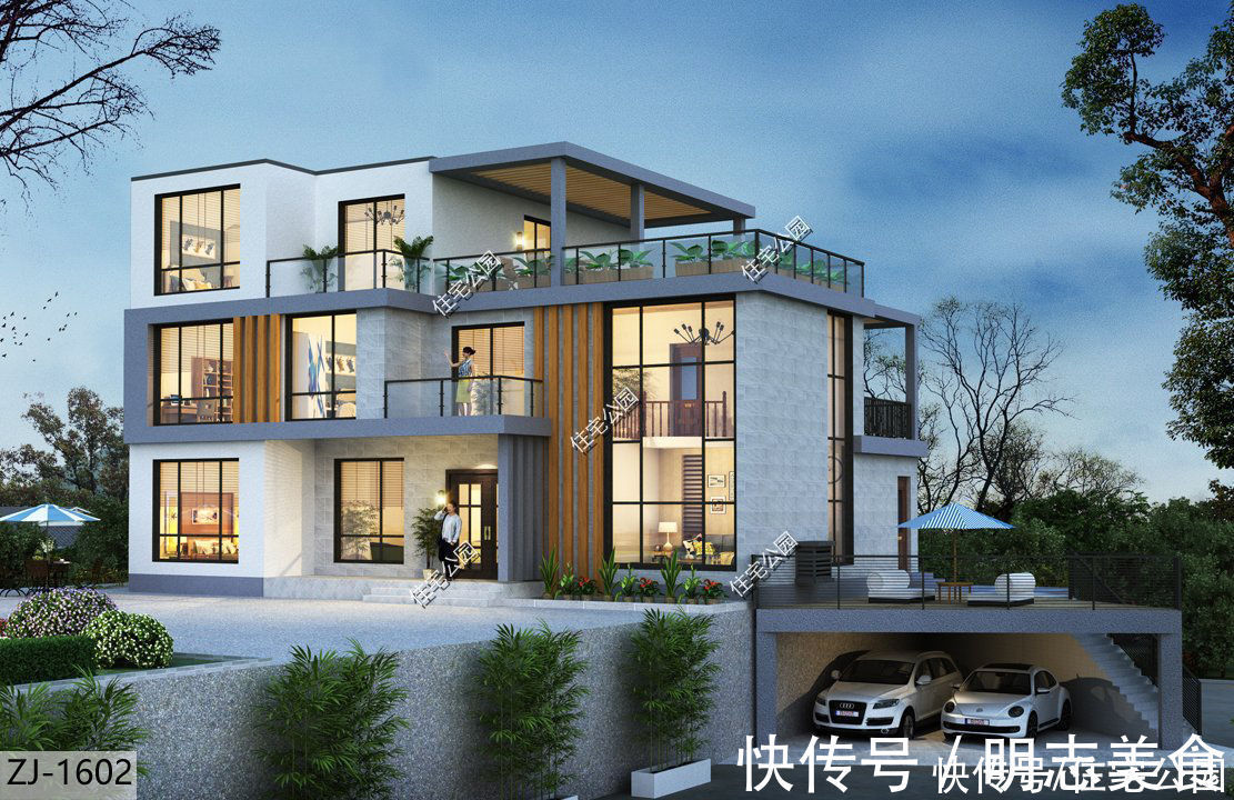 地下车库|宅基地有高差,设计个地下车库完美解决,23×11米质感现代别墅