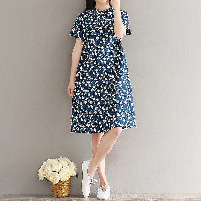 文艺|中式改良旗袍裙,棉麻材质、宽松A字版型,小清新风格