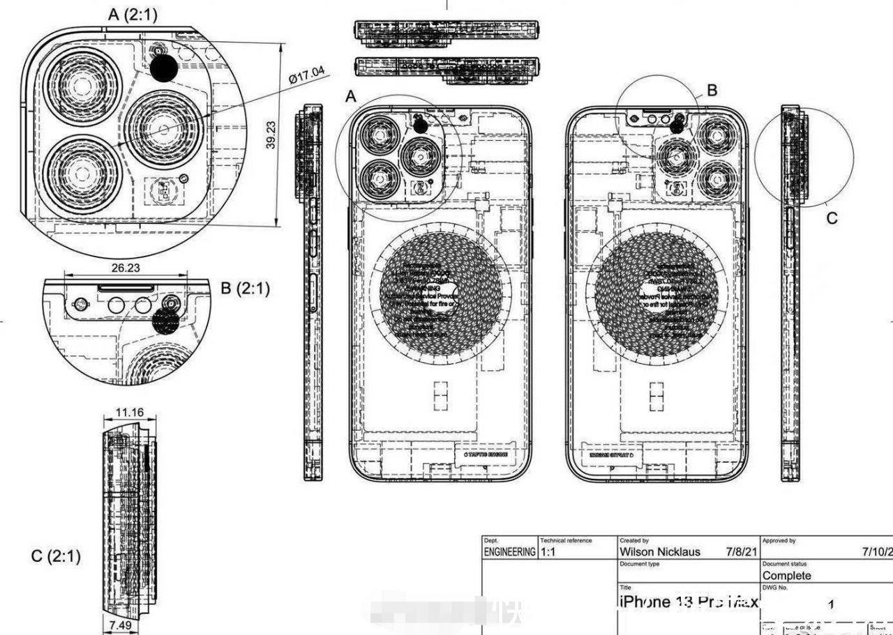 it之家|苹果iPhone13Pro原型机／ProMax图纸曝光，摄像头凸起明显
