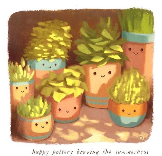 治愈|一组超治愈的板绘小场景插画分享!