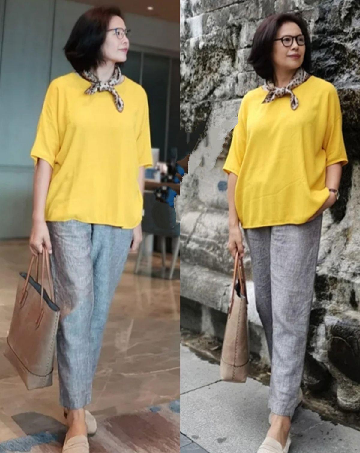 紧身裤|这才是60岁女人最好的打扮,“九分裤+平底鞋”,简约舒适又气质