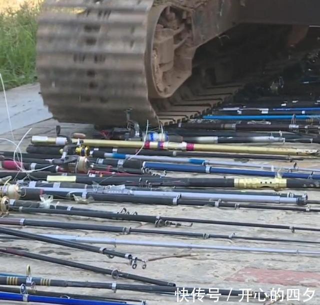 渔具|株洲集中销毁违规渔具,用挖机碾压,有人看到了自己的鱼竿