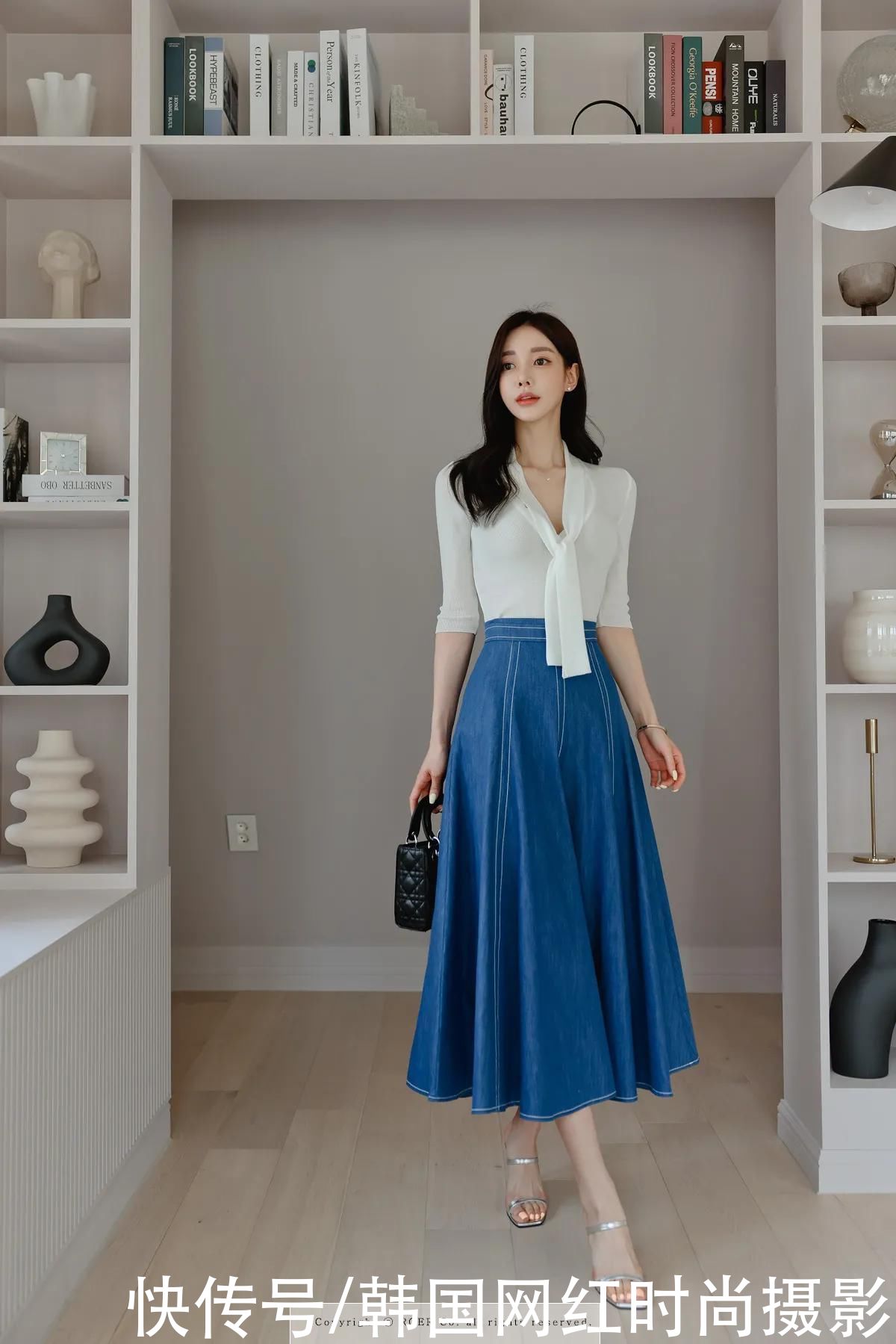 纱裙|女神孙允珠高清时尚搭配(251)新奥尔良都市牛仔斜衩柔纱裙