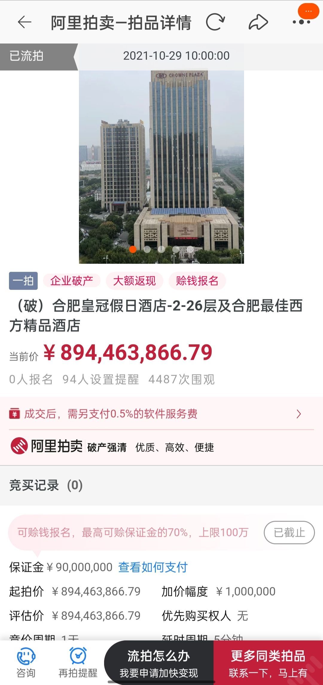 合肥|数千人围观但无人报名 合肥皇冠假日酒店等拍卖遭流拍