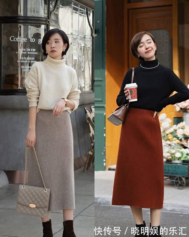 针织衫 冬天衣柜里不能没裙子,6个“过膝半身裙”搭配,教你美丽不冻人
