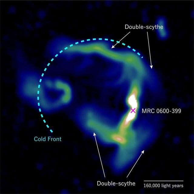 星系 首次观测到的太空奇幻景象：遥远星系团等离子喷流喷成“T”字