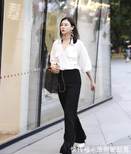 蕾丝 白色休闲上衣搭配黑色长裤,温婉柔顺,淑丽姣好!