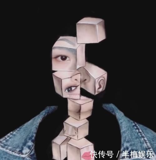小姐姐脸上画“五官分离妆”,开始感觉被骗了,看到成品被吓一跳