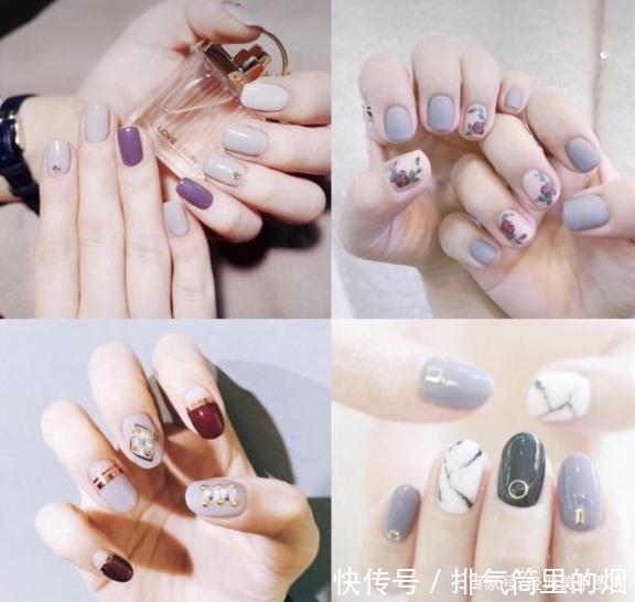 高级感十足的烟灰色和奶灰色美甲图片,时尚显白,拒绝平庸