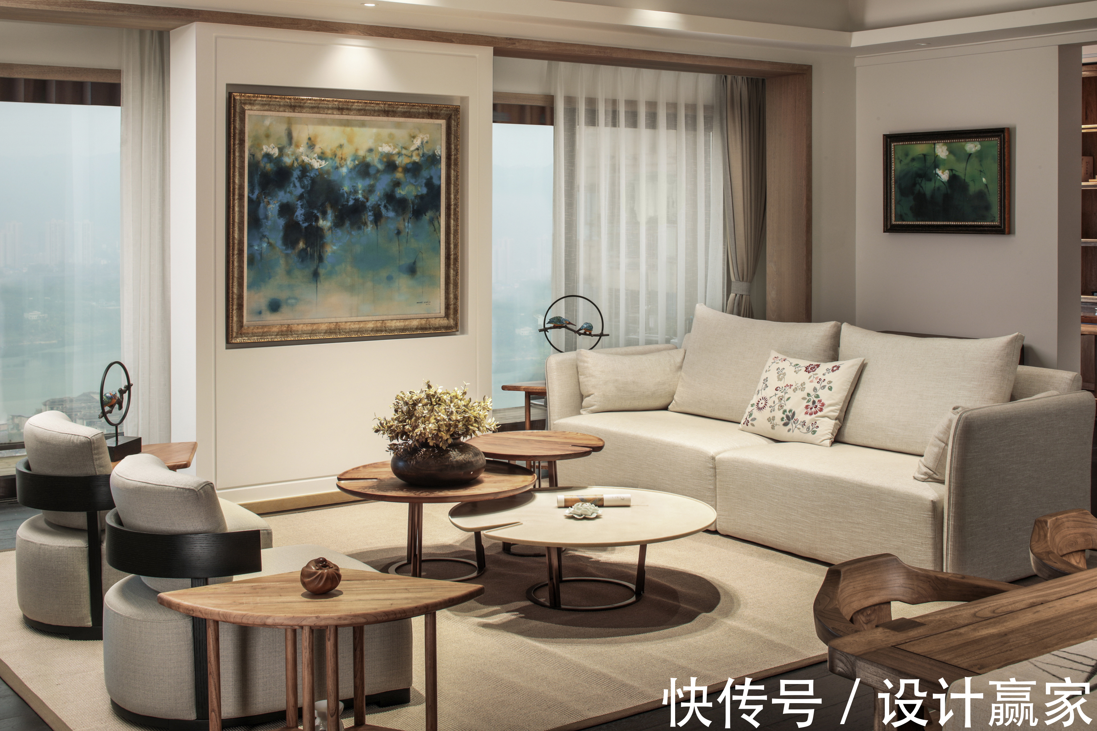 干湿分离|200㎡江景大宅,现代中式的古朴优雅之美,简约中透着高级