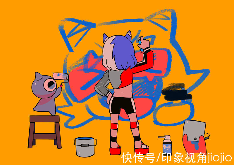 插画艺术&卡通涂鸦风的Q版美少女插画，人物造型很具鲜明的个性