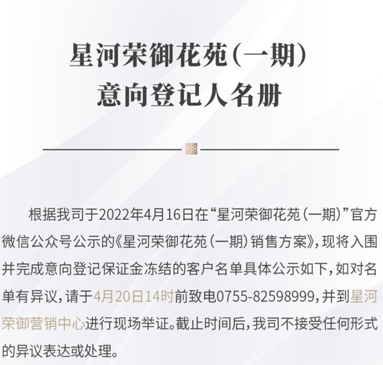 登记|267批选139套，沙井星河荣御登记人名册今日公示