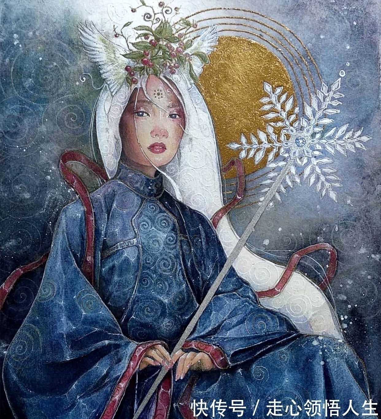 希腊$寂静宇宙中的明眸：色彩与金箔的交融，插画家卡法西斯的神话四季