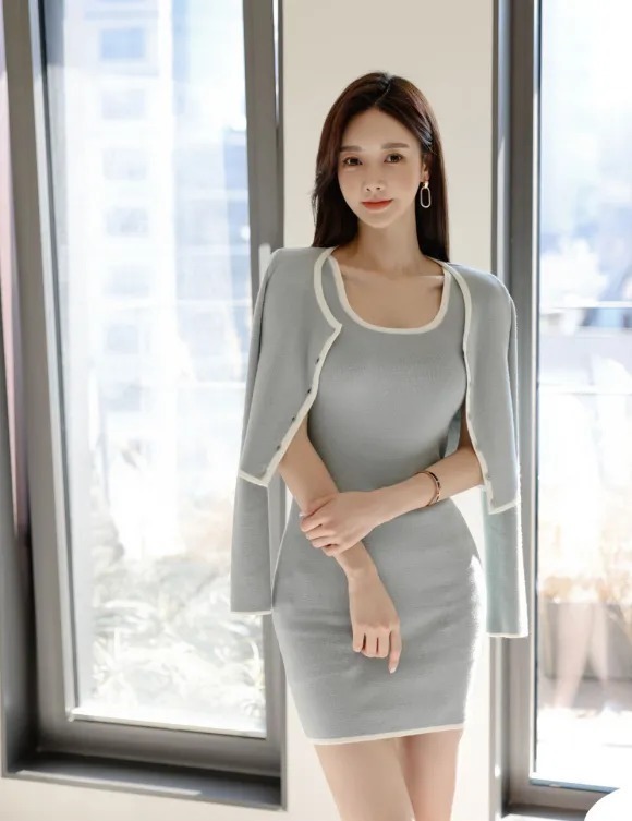 包臀裙|美图欣赏:孙允珠,塞纳春融荧蓝螺纹香风包臀裙