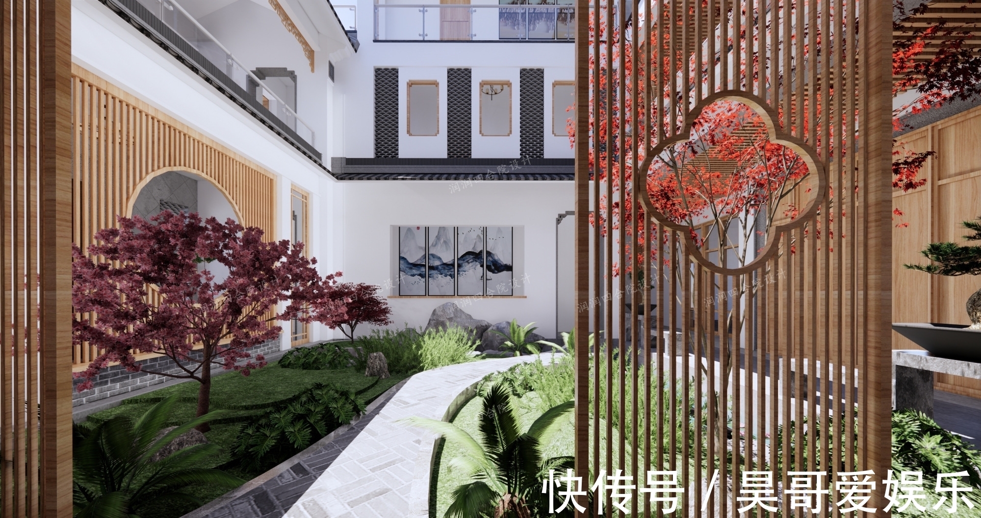 庭院|广东清远三层带地下室家族大宅现代四合院民宿28×20