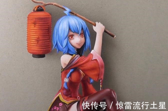 绘画|大佬纸上绘画成实物,3D炮姐活跃在纸上,贴在墙上就是手办浮空