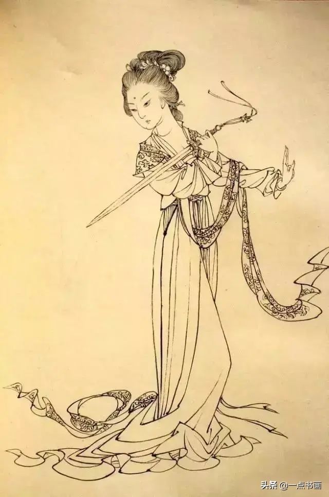 白描！他的白描被评为“当代第一”，画仕女独辟蹊径