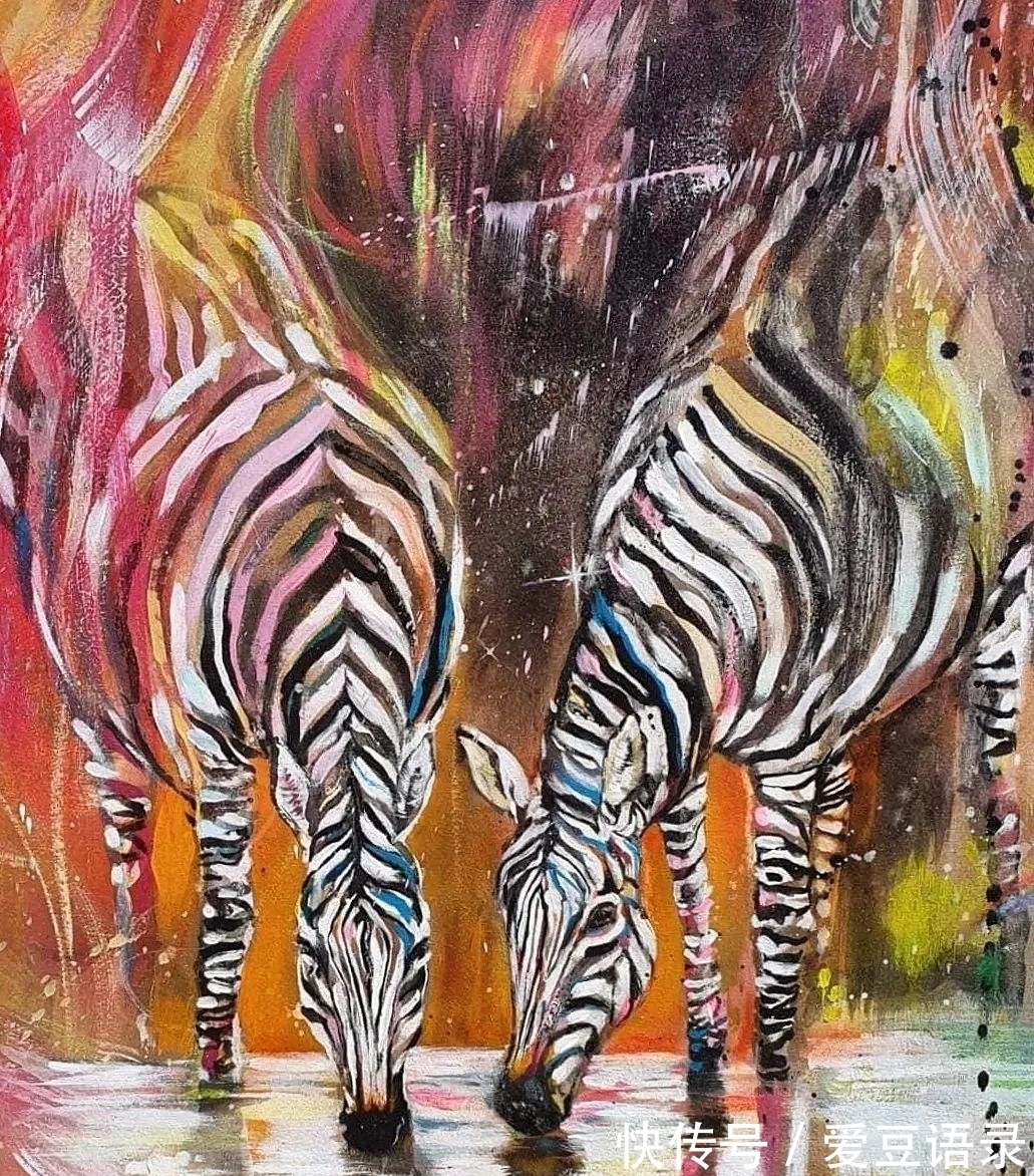 动物@她在一幅画里,画了一万种颜色,连斑马和大象都变成彩虹色
