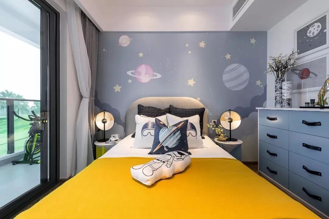 布置|125㎡现代轻奢,儿童房的背景墙,童趣梦幻好漂亮