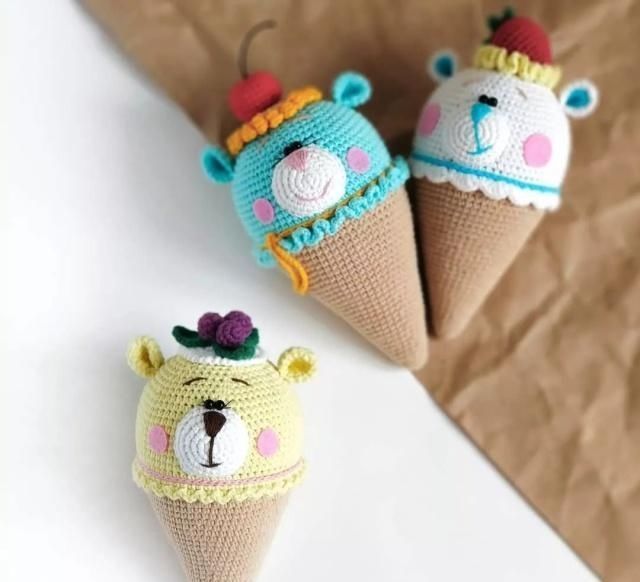 小熊|来一打这种公仔小熊冰激凌吧这个夏天的手工让你越钩越清凉