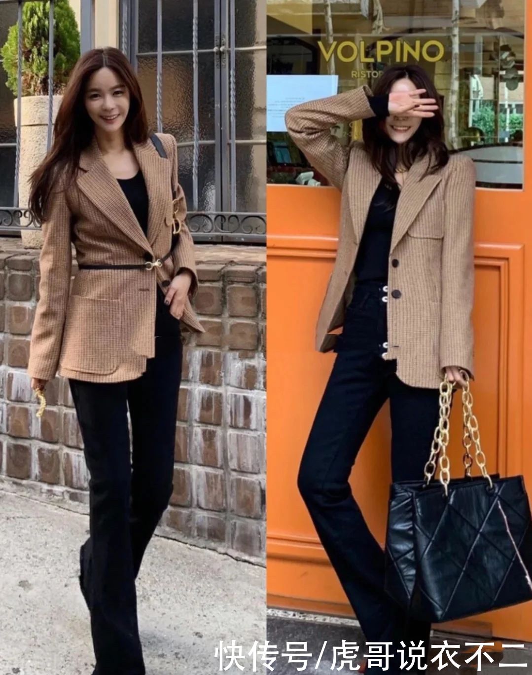 比小脚裤洒脱比阔腿裤显瘦，冬季喇叭裤被她“带火”了，真会穿