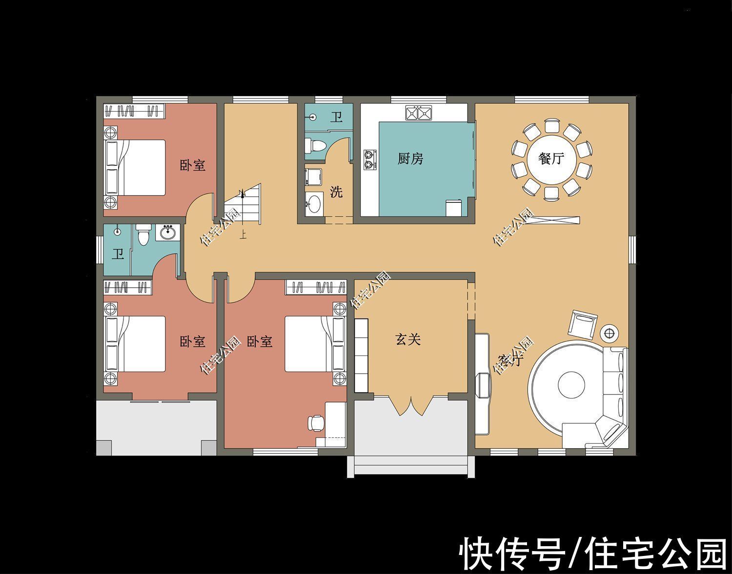 多卧室|17×11米大气欧式别墅，挑空客厅配多卧室，舒服生活一辈子