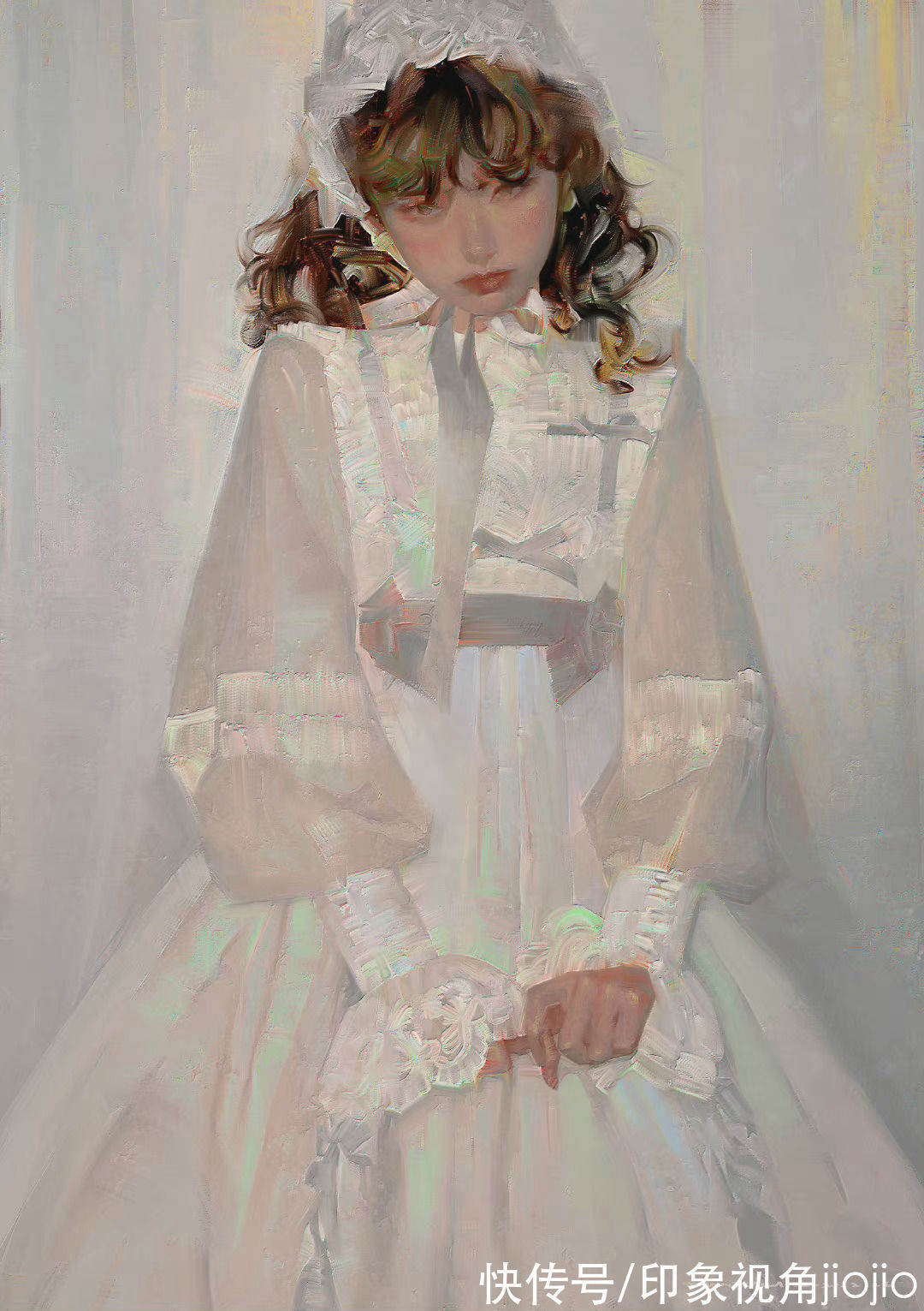 插画作品$高级油画质感的插画作品,笔下的白衣少女太梦幻了