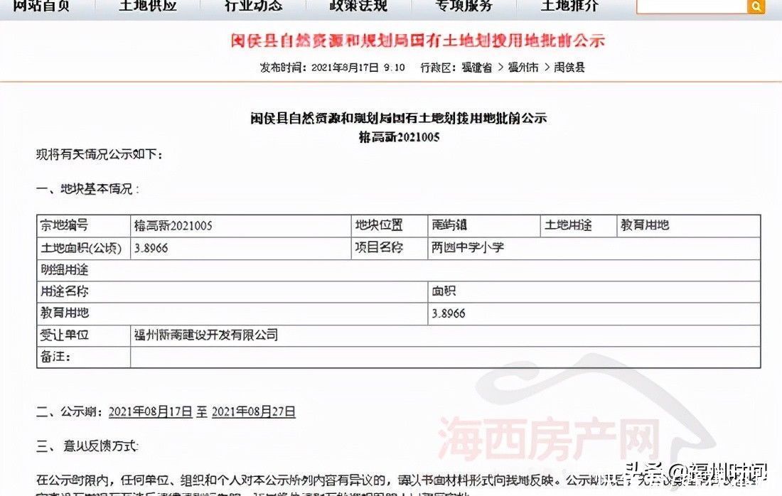 福州|福州高新区58亩地块批前公示：将建两园中学小学