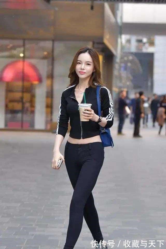 打底裤 黑色条纹长袖搭配黑色纯色打底裤,温柔知性,气质女孩!