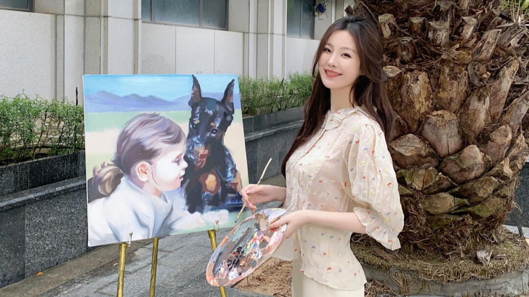 油画!美女户外画治愈系油画, 人美还多才多艺, 真是心动的感觉